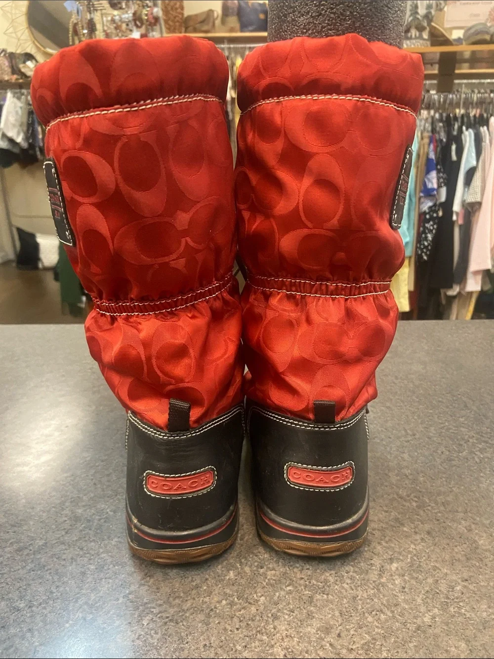 Coach Red and Black Lace-Up Winter Boots